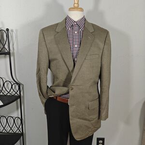 JOS A BANK‎ Men's Sport Coat Blazer Two Button Brown Herringbone Silk Camel 43L